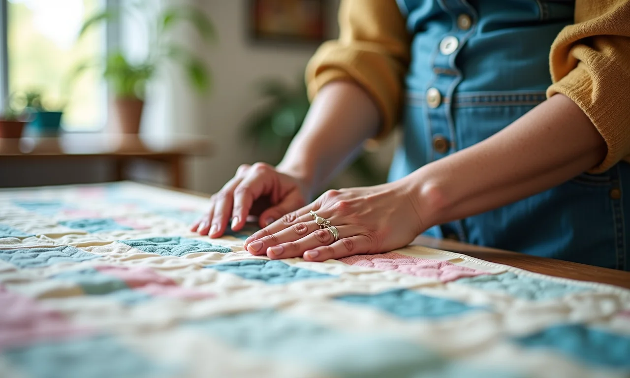 Especialista em patchwork explicando a técnica FPP