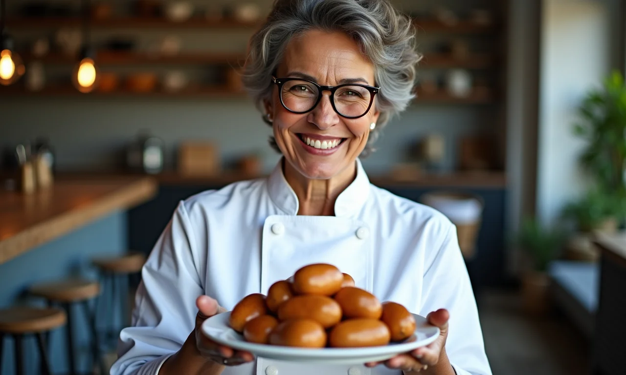 Especialista segurando beijinhos de coco.