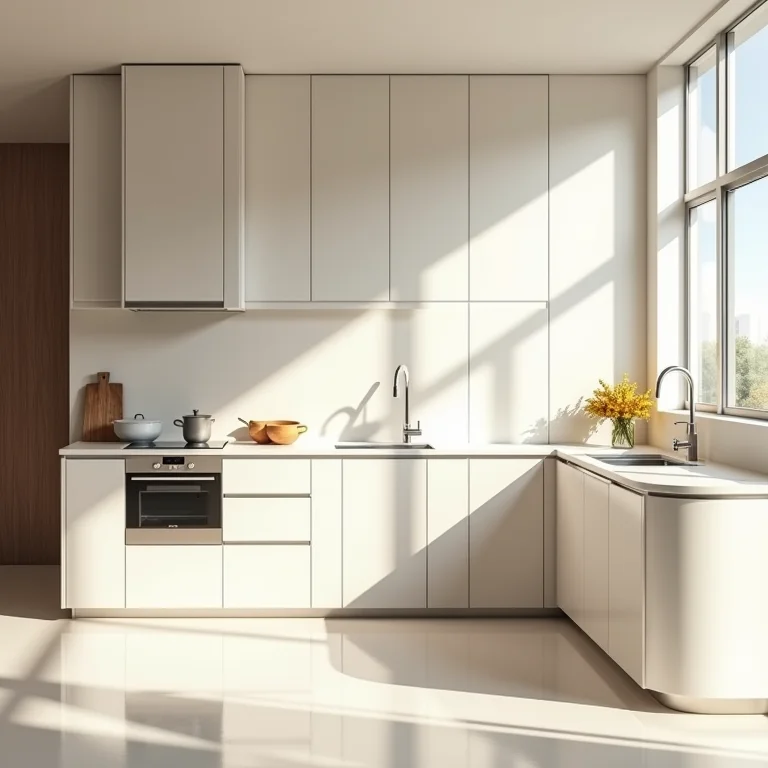 Espelhos e superfícies refletivas em cozinha compacta