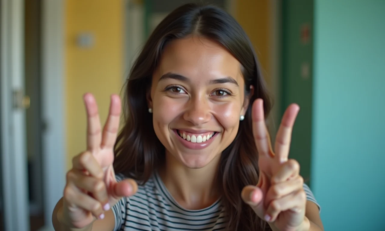 Estudante dizendo 'Não' com confiança, estabelecendo limites.