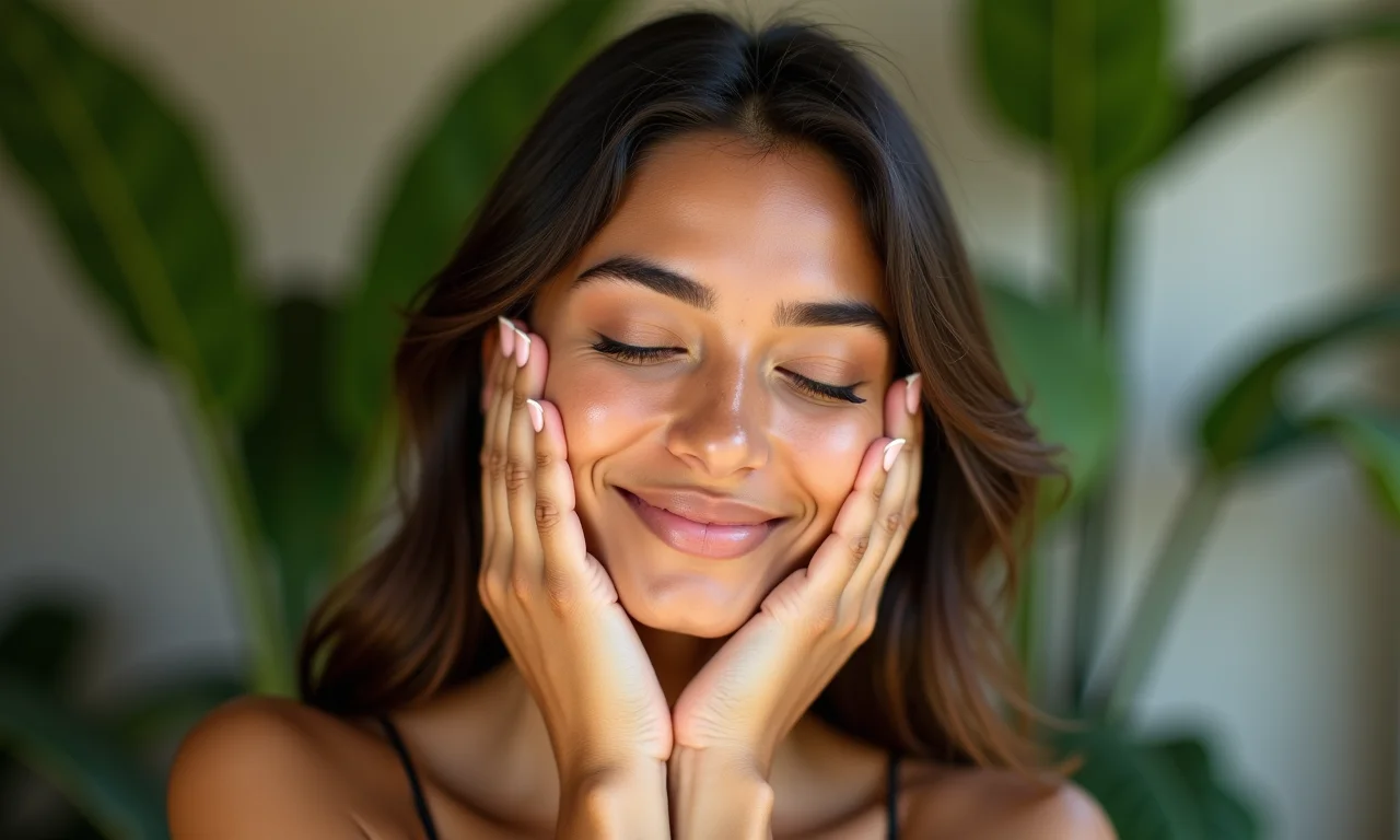 Exercícios de ioga facial para melhorar a circulação sanguínea no rosto.