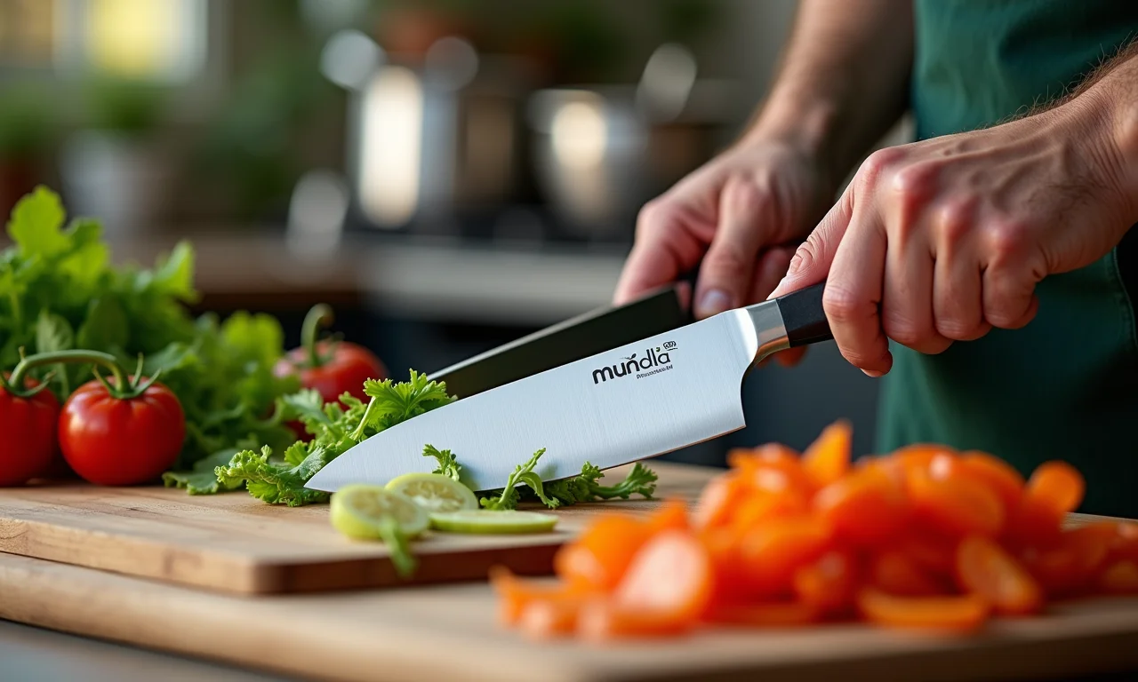 Faca Mundial cortando vegetais.