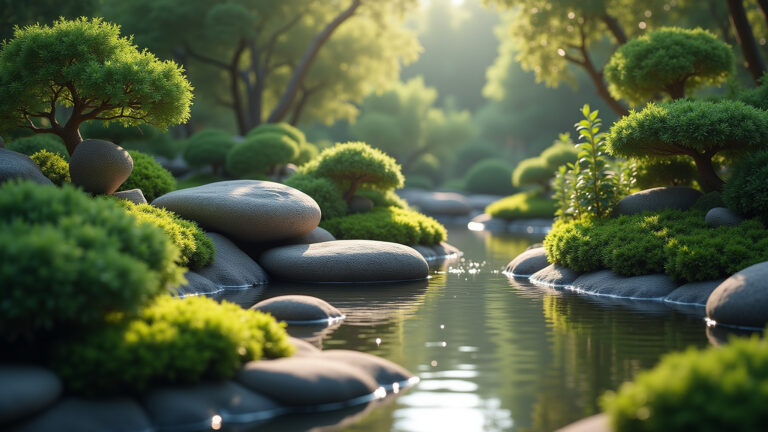 Jardim Zen de serenidade e equilíbrio interior.