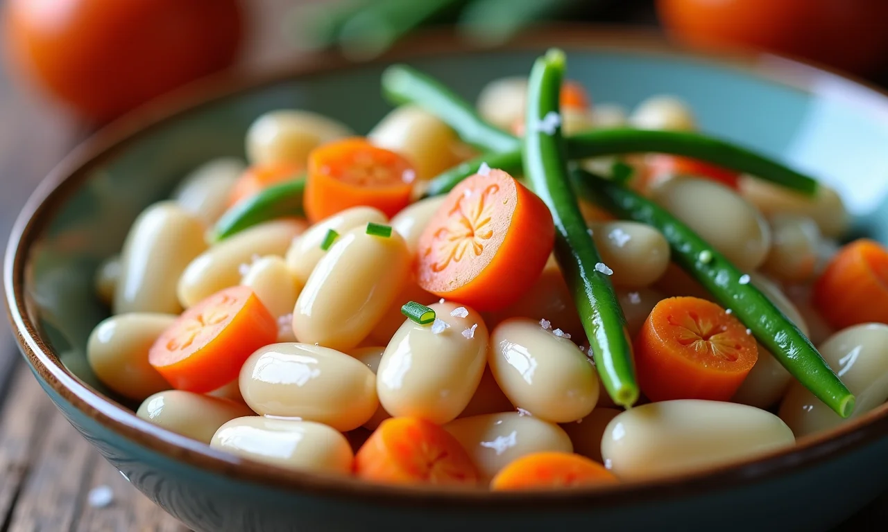 Feijão branco com legumes e sal.