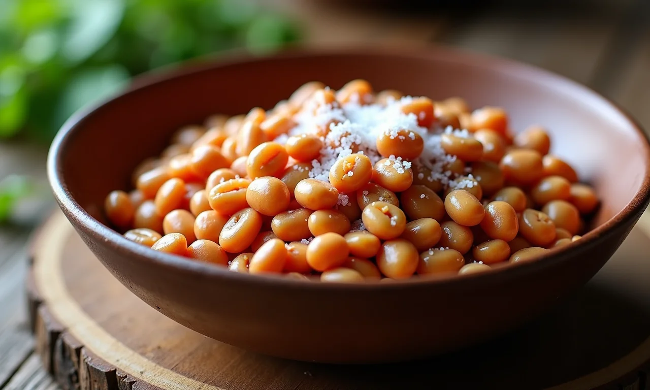 Feijão cozido com sal grosso por cima.