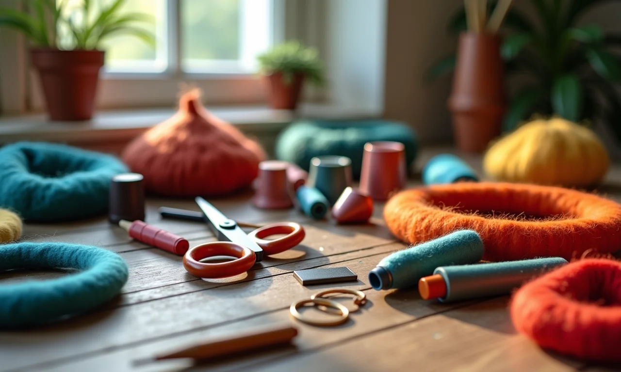 Ferramentas úteis para feltragem: tesoura, dedal, marcadores.