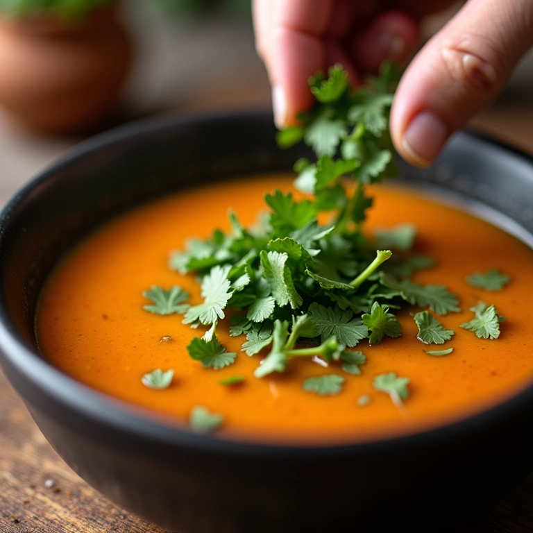 Finalizando pirão com cheiro verde fresco.