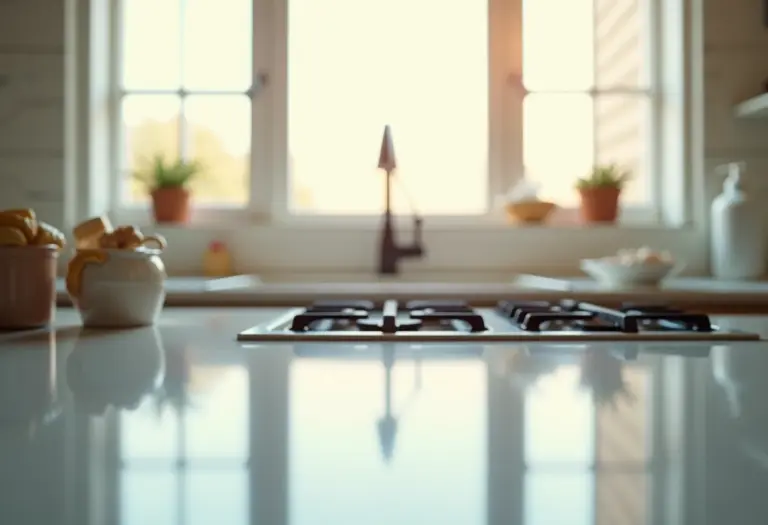 Fogão brilhando após a limpeza, sem marcas ou sujeira.