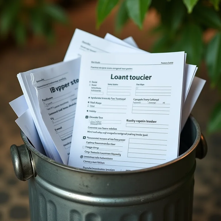 Formulários de pesquisa descartados em uma lixeira