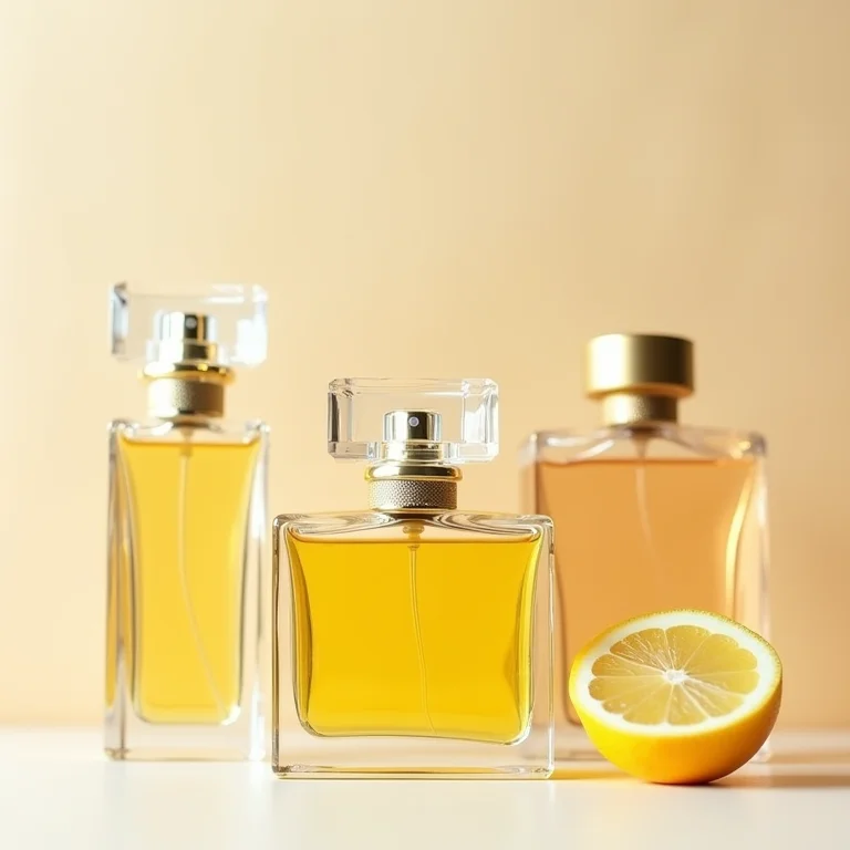 Frascos de perfume organizados por famílias olfativas