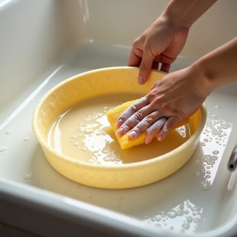 Frigideira de crepe sendo limpa com esponja.