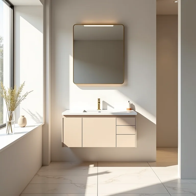 Gabinete de banheiro em estilo destoante do restante do banheiro