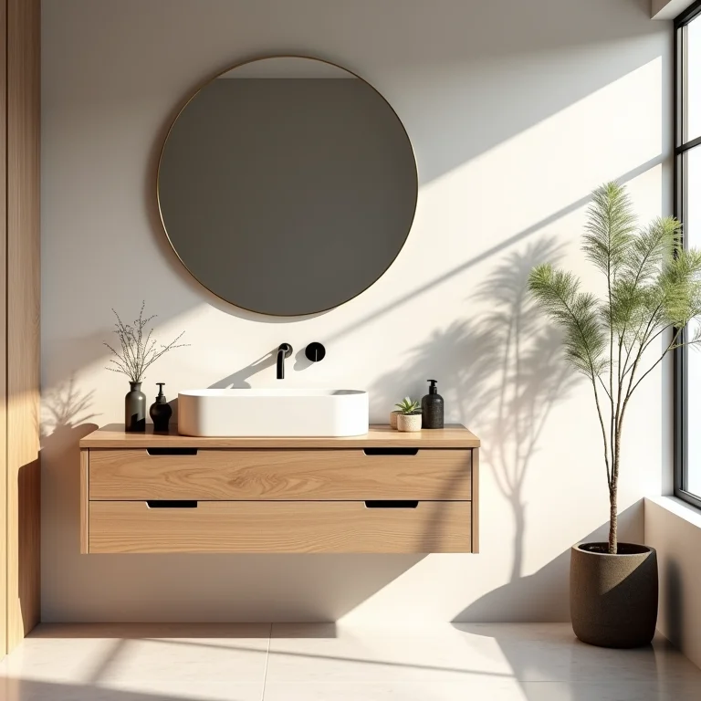 Gabinete de banheiro integrado ao design moderno