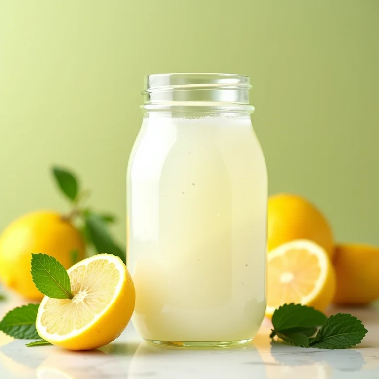 Grãos de kefir de água em um pote de vidro com limões e hortelã