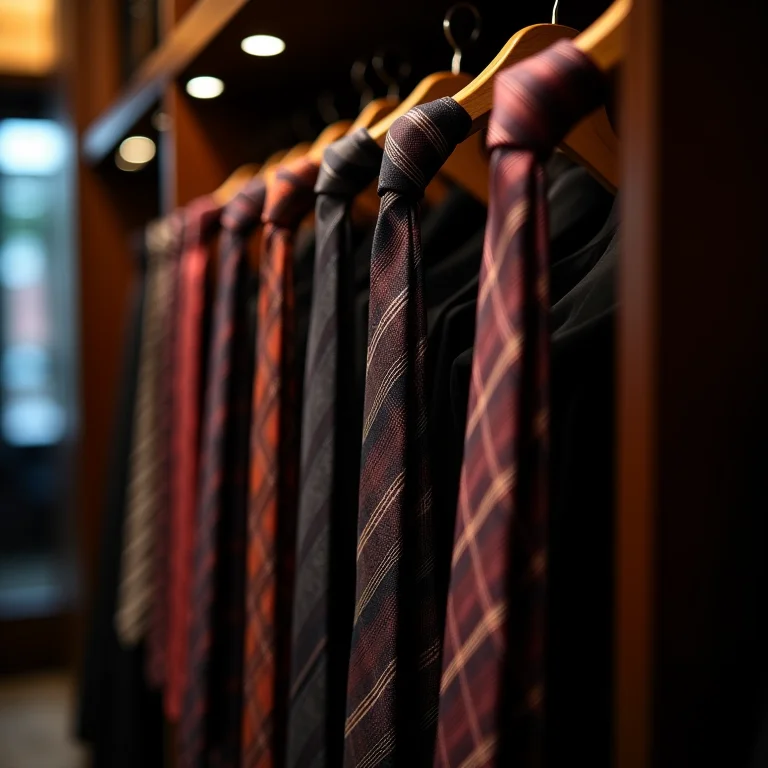 Gravatas de alta qualidade em loja de luxo.
