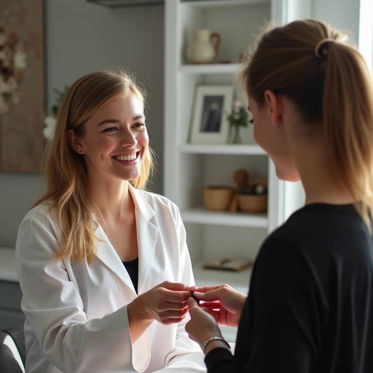 Lash designer satisfeita recebendo pagamento de cliente.