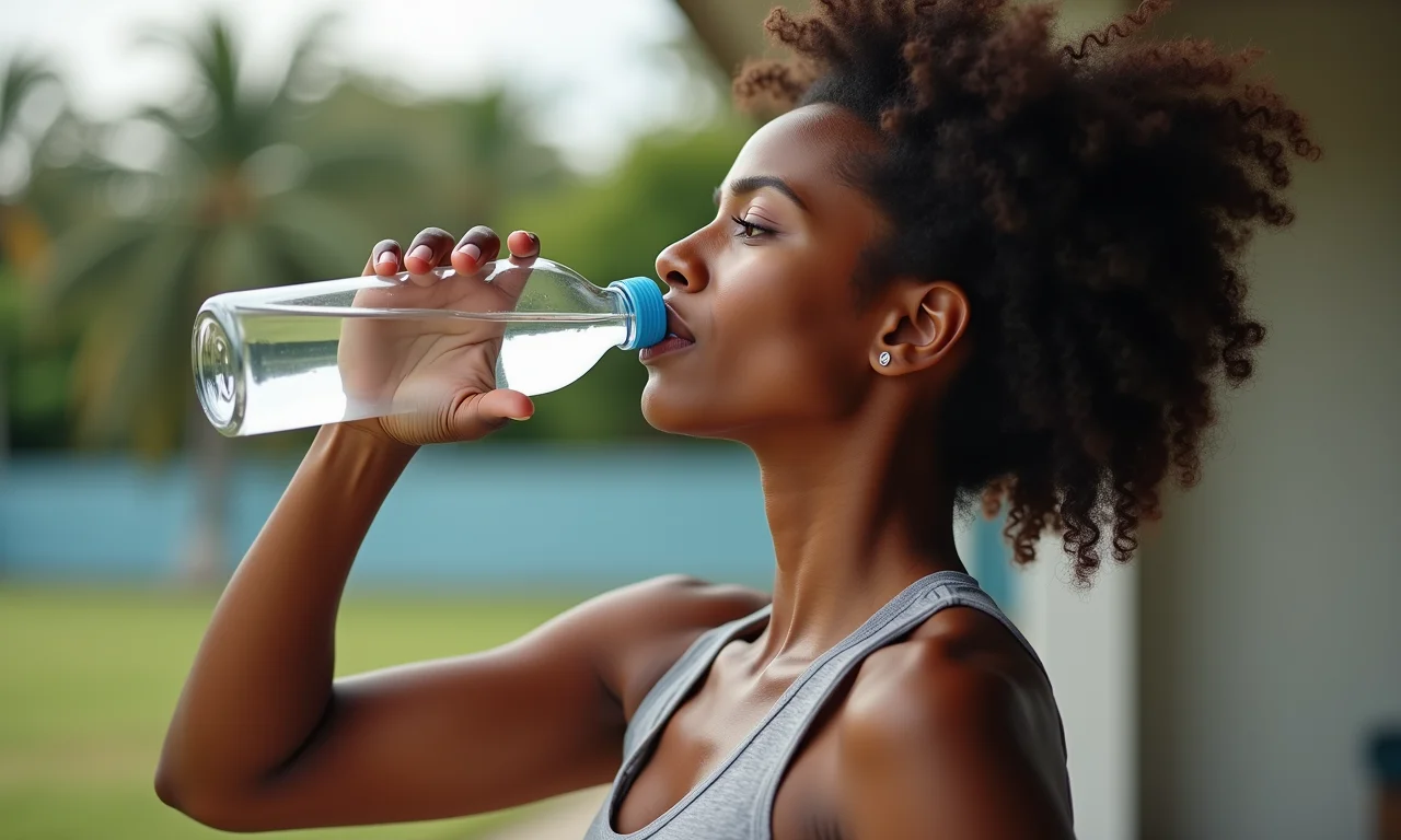 Hidratação: atleta bebendo água para recuperação muscular.