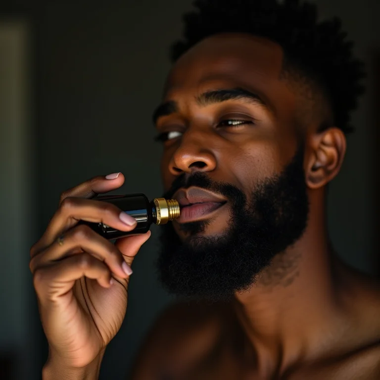 Homem aplicando óleo na barba.