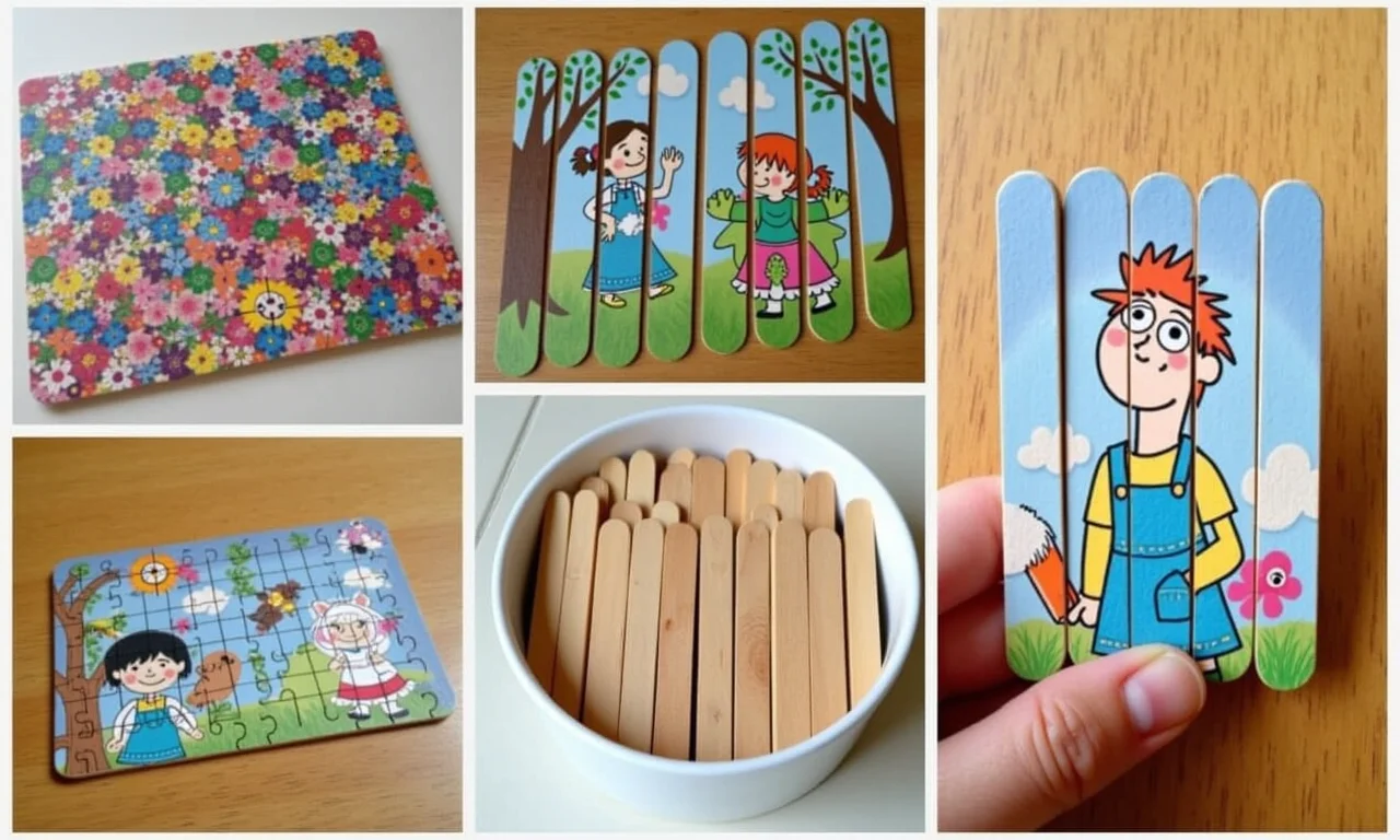 Ideias criativas para quebra-cabeças de palito de picolé com fotos.