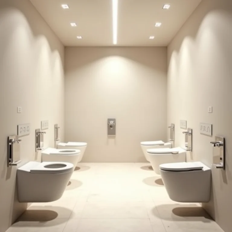 Iluminação adequada em banheiro público acessível.