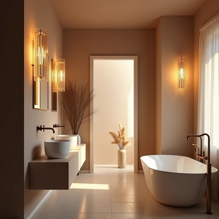 Iluminação estratégica valorizando detalhes em banheiro pequeno
