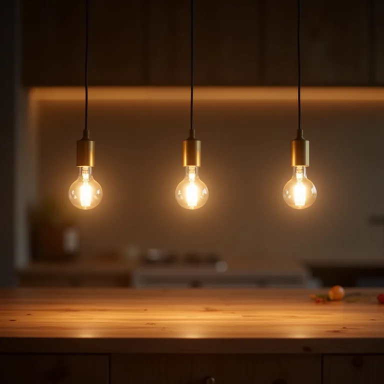 Iluminação pendente valorizando bancada de madeira
