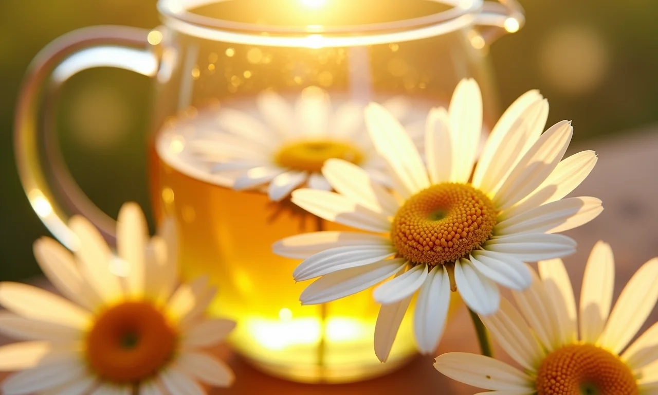 Infusão de flores de camomila em água quente.