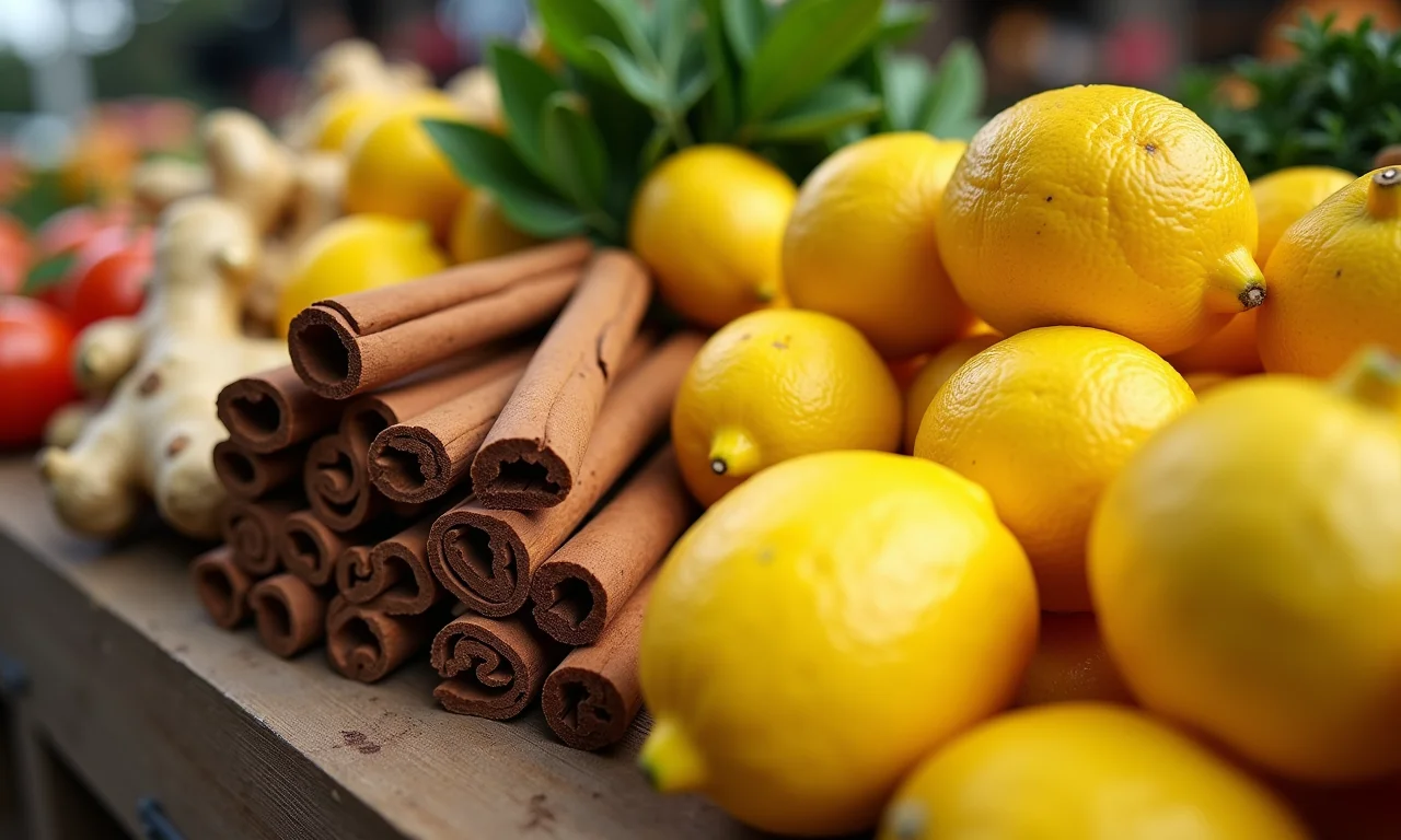 Ingredientes frescos em mercado de agricultores.