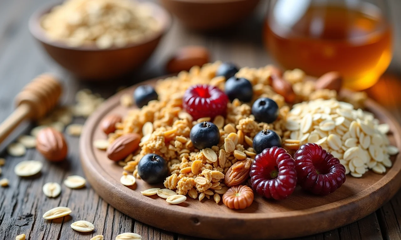 Ingredientes frescos para preparar granola caseira.