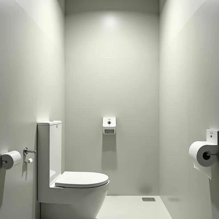 Interior de um banheiro químico limpo e bem equipado