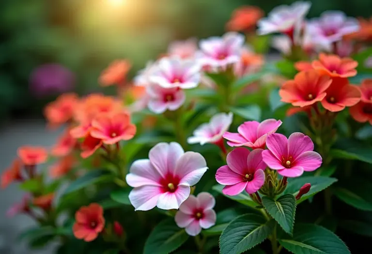 Jardim exuberante com flores de sombra