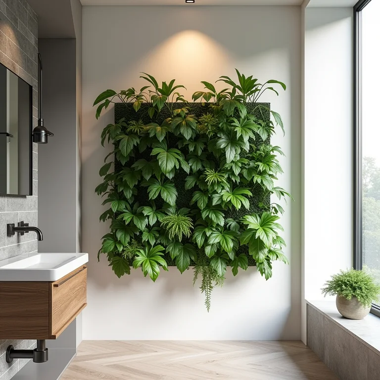 Jardim vertical compacto para otimizar espaço em banheiro pequeno