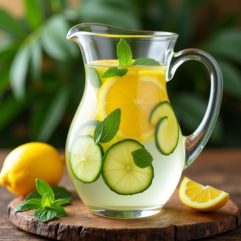 Jarra de água aromatizada com limão.