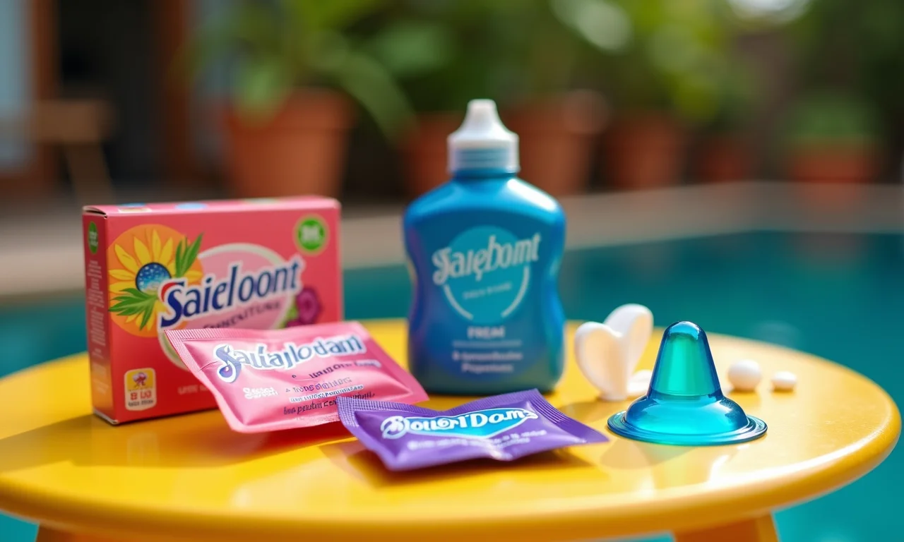 Kit com preservativos, lubrificante e outros itens para sexo seguro.