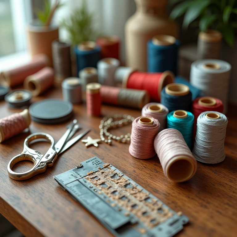 Kit de costura completo com linhas, agulhas, tesouras e fita métrica.