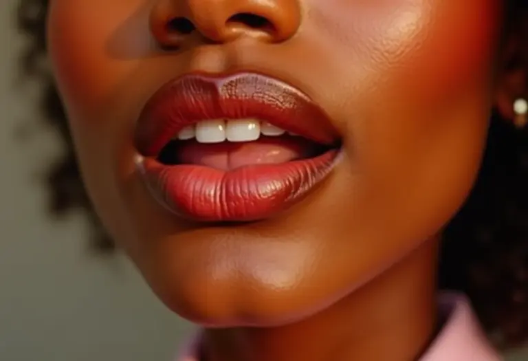 Lábios definidos com lápis labial, maquiagem sutil