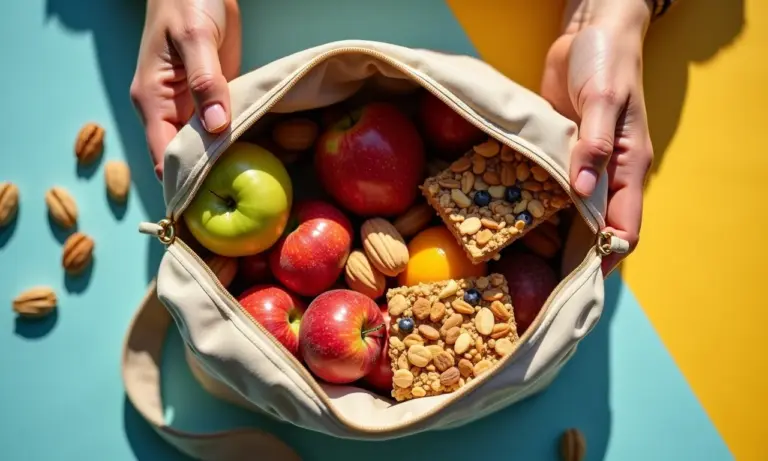 Lancheira aberta com diversas opções de lanches saudáveis.