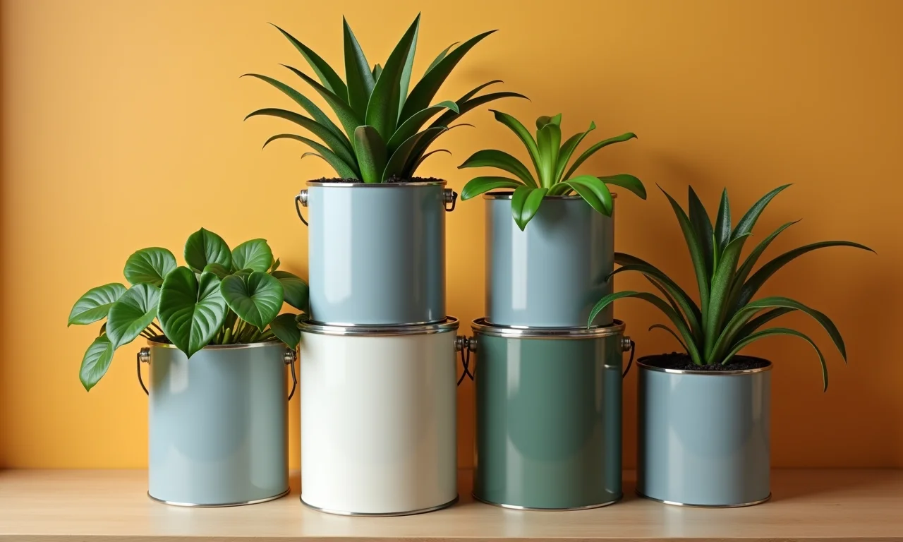 Latas de tinta vazias prontas para virarem vasos.