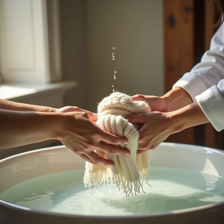 Lavando cachecol de lã à mão com delicadeza