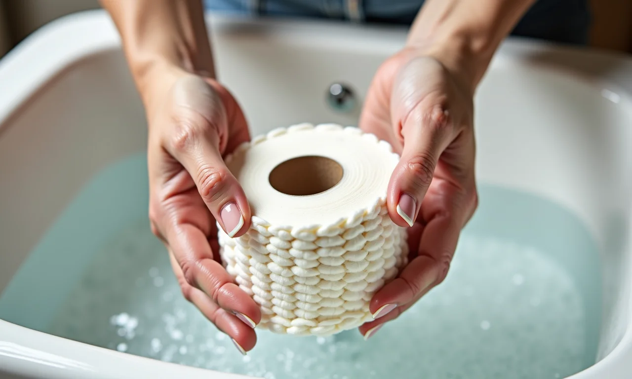 Lavando porta papel higiênico de crochê à mão.