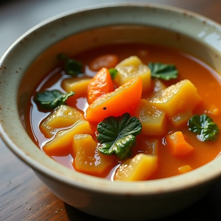 Legumes desmanchando em uma sopa, resultado de cozimento excessivo