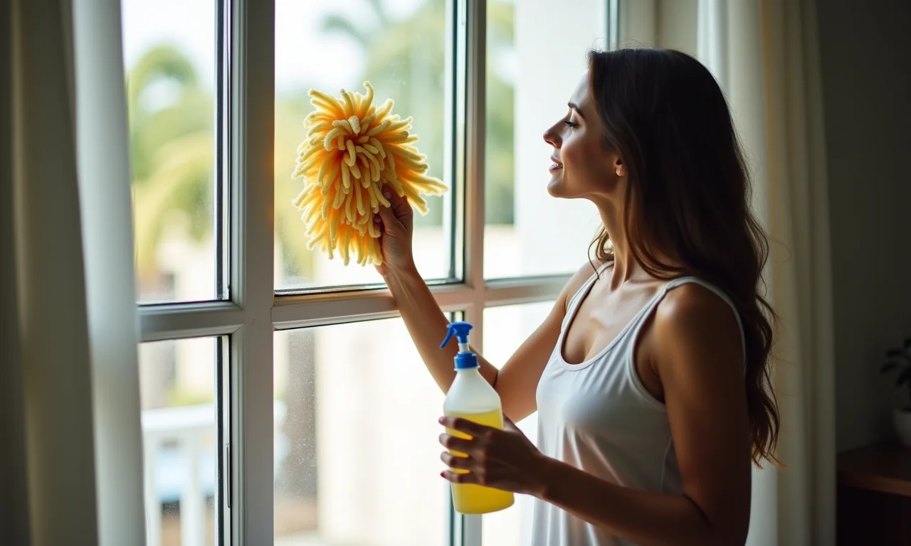 Limpeza da casa com bucha vegetal e produtos naturais.