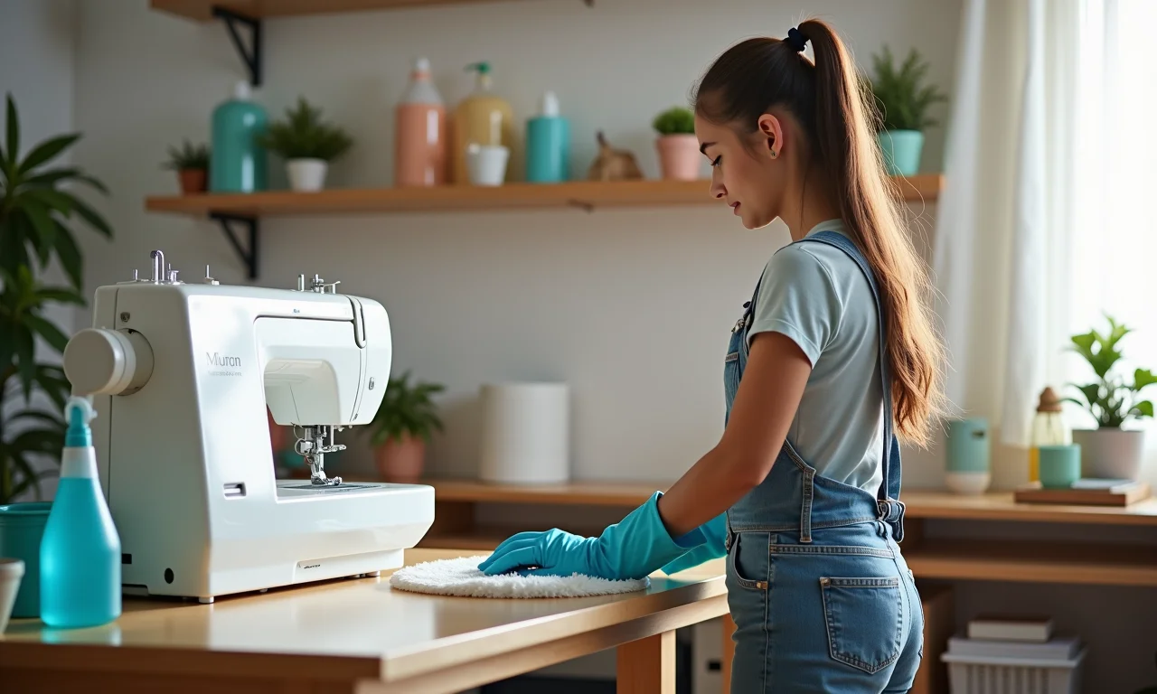 Limpeza regular de um ateliê de costura.