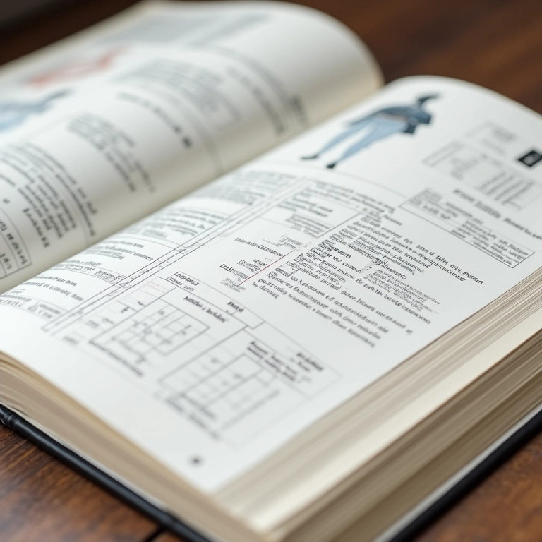 Livro de costura aberto com diagramas e instruções para confecção de vestidos.