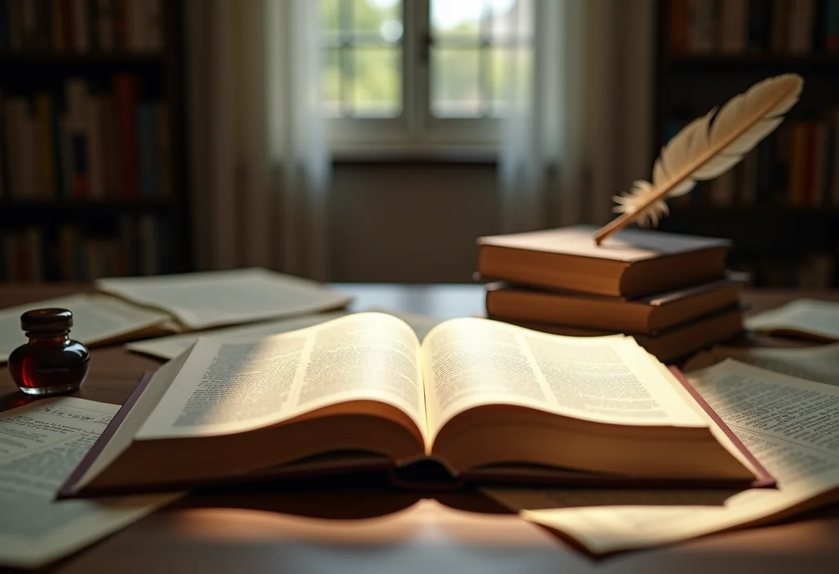 Apud: O jeito certo de citar uma citação e evitar plágio Livros antigos e pena de tinta simbolizando pesquisa e citação.