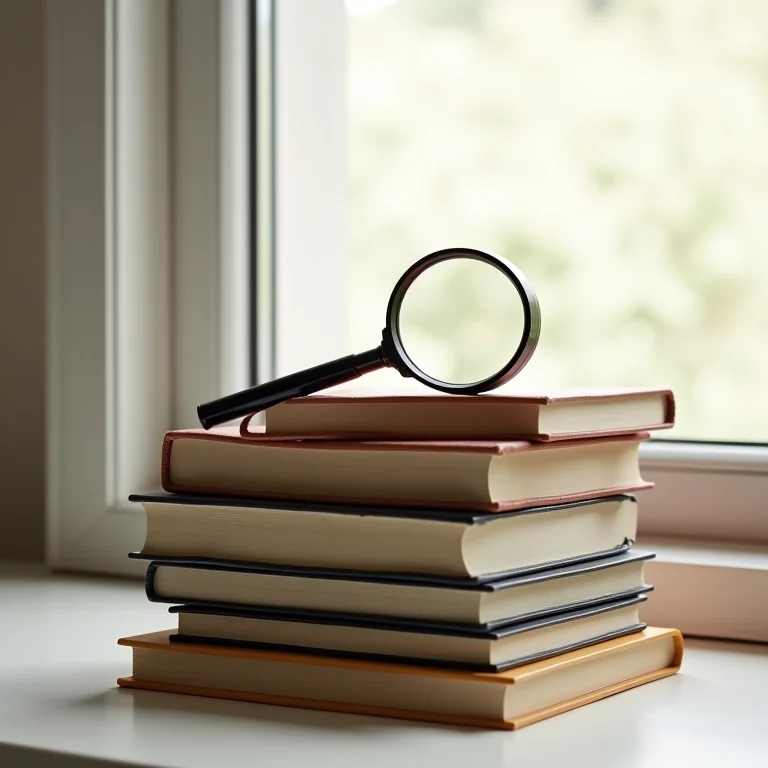 Livros empilhados com lupa para artigo científico