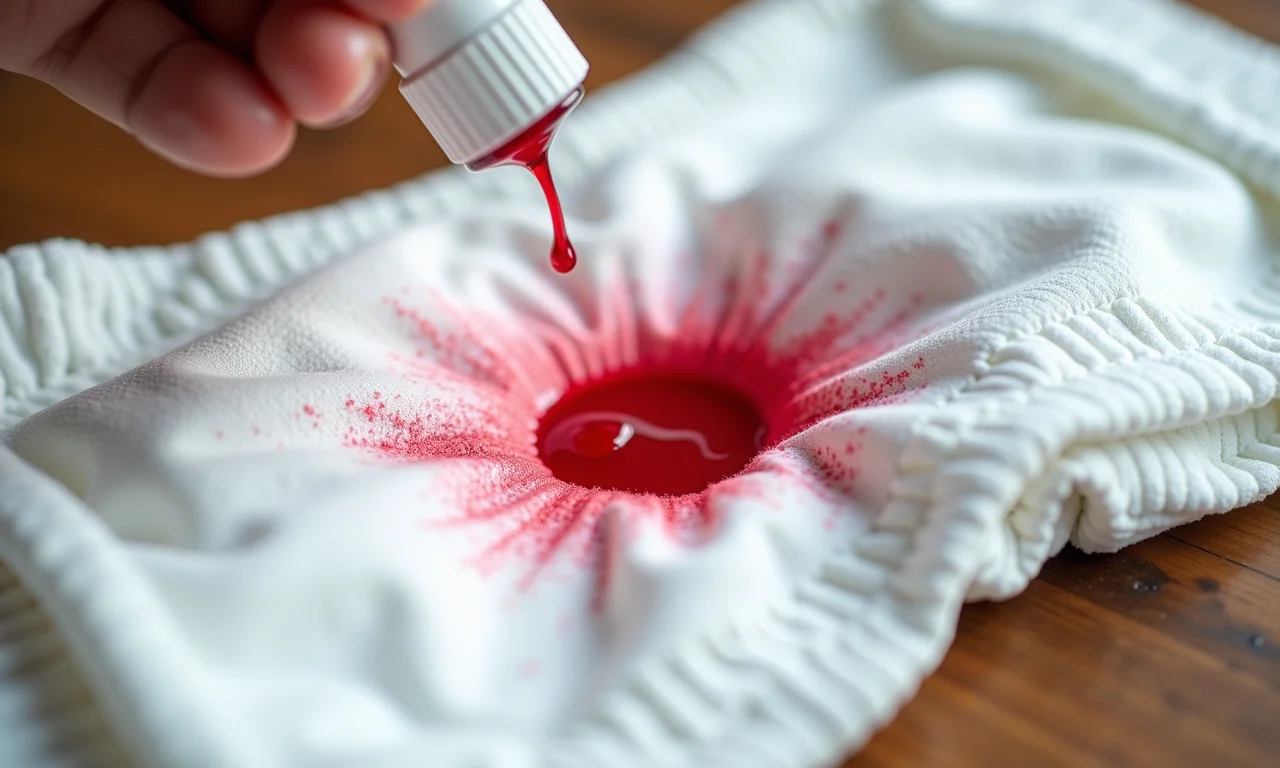 Mancha de sangue sendo removida de calcinha absorvente.