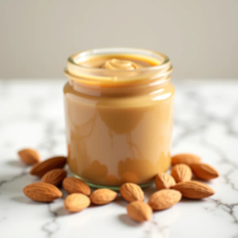 Manteiga de amêndoas em pote com amêndoas.