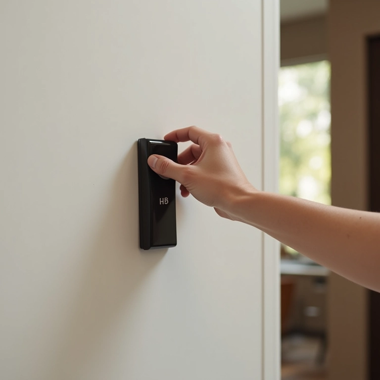 Mão alcançando abridor de garrafa de parede.