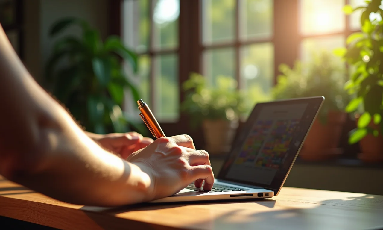 Mão otimizando uma imagem usando software de edição.